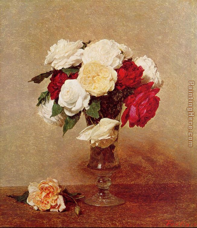 Roses in a Stemmed Glass painting - Henri Fantin-Latour Roses in a Stemmed Glass art painting
